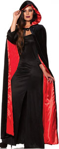 Black velvet Underwraps black with red satin lining hooded promotional cape