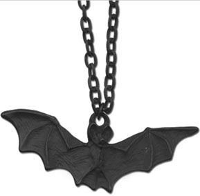 Fad black chain with large winged black bat necklace