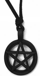Fad black pentagram on black leather cord