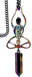 Fad Treasures anodized chakra lady with crystal pendant necklace.