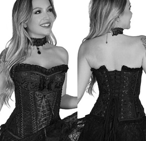 Black lace up overbust corset with ruffle trim