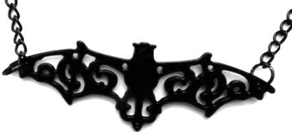 Black filigree bat necklace