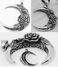 Crescent Moon rose stainless steel pendant necklace