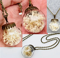Dried flowers ball shape charm pendant necklace on chain