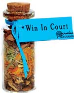 Win in Court glass pocket spellbottle on black cord