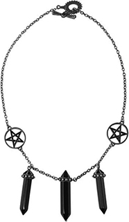 Killstar triple black pendants, pentagram Trinity alloy metal necklace