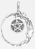 Nirvana pewter pentacle moon necklace on black cord