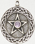Nirvana Pewter pentacle with accent stone pendant on black cord