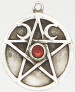 Nirvana Pewter pentacle with accent stone necklace on black cord