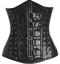 Black lace up shiny pvc vinyl underbust corset with steel boning