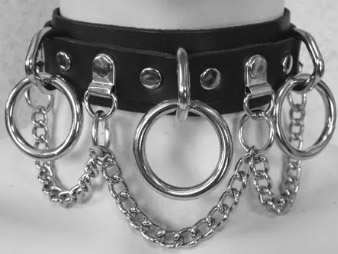 Ape genuine leather o-ring collar with 3 heavy o-rings, chain