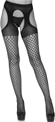 Leg Ave black industrial net stockings o-ring garter belt