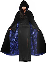 Deluxe black velvet with purple satin flocked lining hooded cape