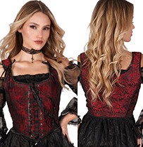 Choli style corset burgundy/black brocade top