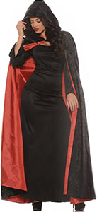 Black velvet hooded cape with red lining 