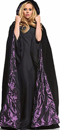 Underwraps 63 inch deluxe velvet black cape with purple satin embroidered lining