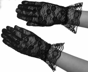 Black lace wrist length gloves with ruffle