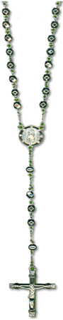Facet Silvertone bead rosary cross necklace