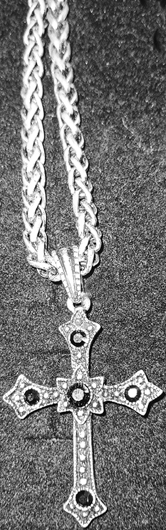 18 inch burnished silver black cross with stones necklace