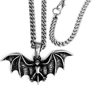 Silver open winged bat necklace on chain