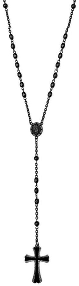 Matte black bead cross rosary necklace