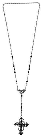 Black bead chain black stone rosary necklace