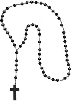 Fad black bead wood cross rosary necklace