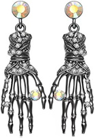 silver alloy skeleton hands with stone earrings