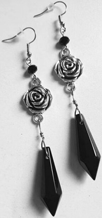 Rosebud with black stone earrings