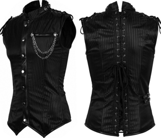 Men's black vest with lace up corset style back, chain pocket