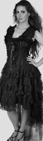 High low Steampunk black layered ruffled lace sleeveless dress