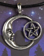 Pewter celestial Pentacle moon pendant