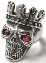 Stainless steel red eye crown skull ring