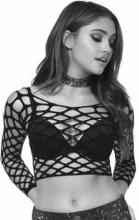 Leg. Ave. black pothole net long sleeve ladies' crop top