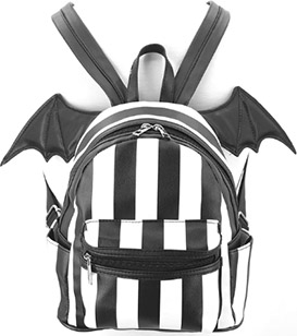 Batwing black/white stripe mini vinyl backpack