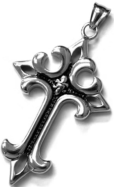 Viva stainless steel fleur de lis cross pendant