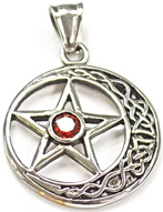 Viva crescent star with red crystal pendant