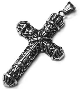 stainless steel cross pendant on black cord