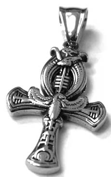 stainless steel ankh pendant on black cord