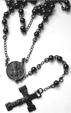 Stainless steel black plated 5mm rosary bead necklace with cross