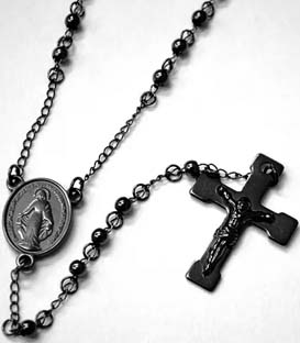 Stainless steel black plated 4mm rosary bead necklace with cross