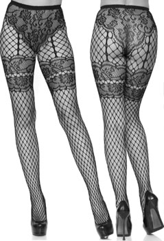 Leg Ave black lace french cut garter industrial net pantyhose