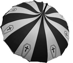 Witchwood coffin print black charcoal pagoda shape umbrella