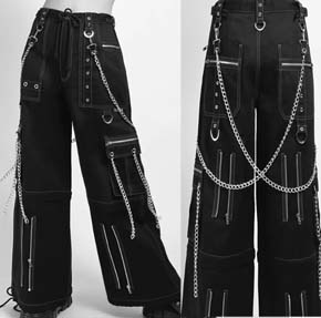 Tripp NYC mens' black cotton twill Zip Off wide leg bondage Chain to Chain pants