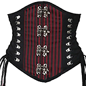 Bunny Corsets Malloren Waspie black/red stripe Steampunk underbust corset with coil steel boning, swinglocks, back lacing