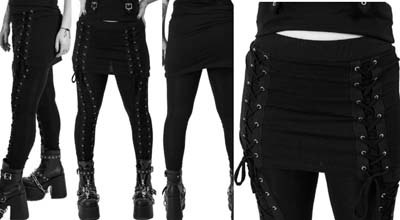 Vixxsin black cotton elastane Bind Me eyelet laced leggings with attached mini skirt