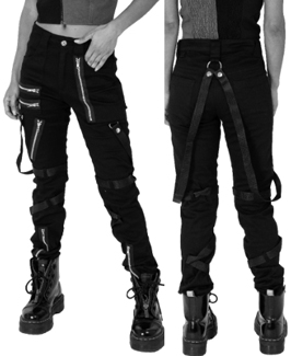 Chemical Black ladies' black cotton elastane Bruna bondage pant with zips, straps