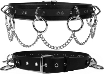 Funk Plus five o-ring leather belt with chain