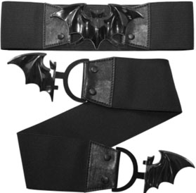 Kreepsville black stretch elastic waist belt with bat buckle