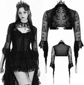 Black witchy fringed embroidered lace crop bolero jacket 